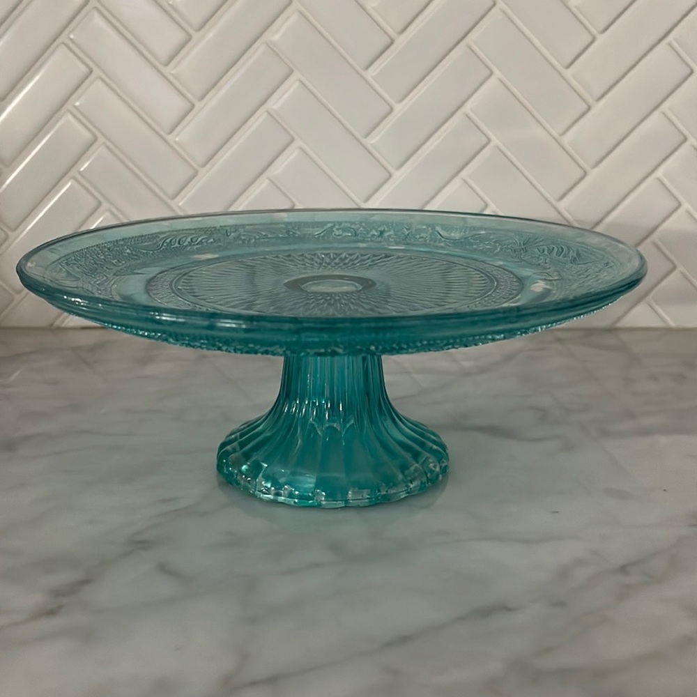VTG Turquoise Cake Plate - 8”